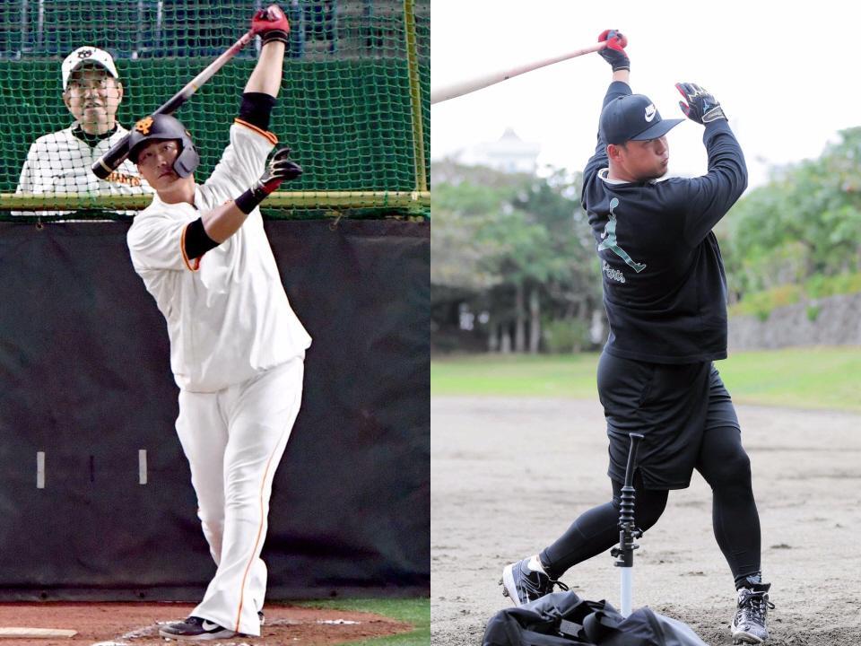 現在の中田（右、球団提供）と２０２１年１０月の中田