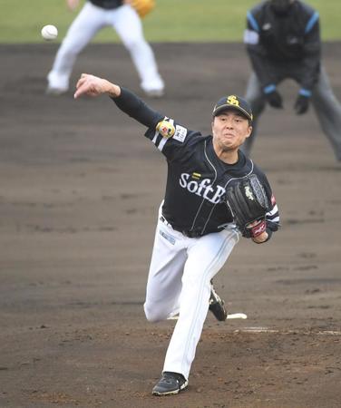 　シート打撃に登板した田中正（撮影・伊藤笙子）