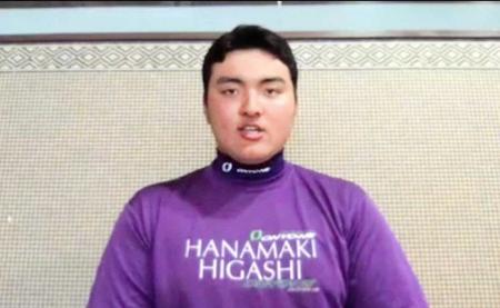 　オンライン取材に応じた花巻東・佐々木麟太郎