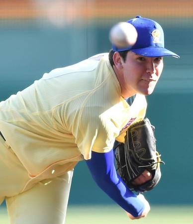 　力投する先発の星稜・マーガード（撮影・伊藤笙子）