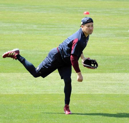 　今季初登板に向けて調整を行った田中将