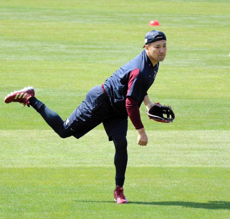 　今季初登板に向けて調整を行った田中将