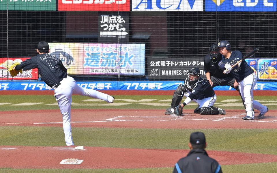 　２回、西村を空振り三振に仕留める佐々木朗（撮影・出月俊成）