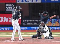 　５回、見逃し三振に倒れる柳田（撮影・堀内翔）