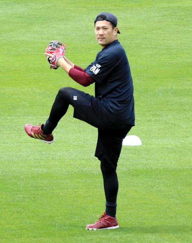 　１０日のロッテ戦へ向け調整を行った田中将