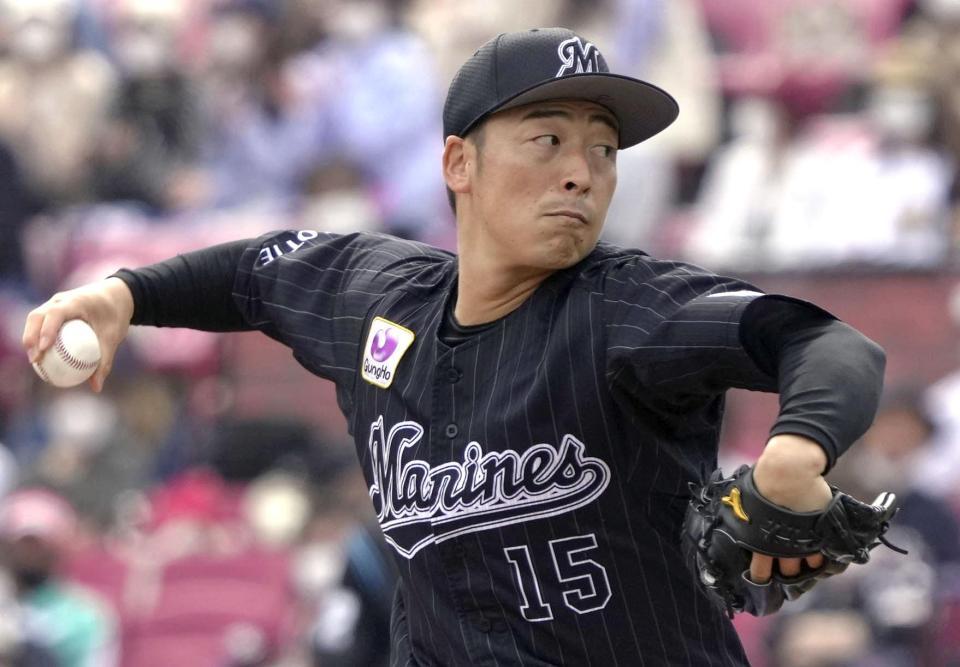 　先発し６回２失点で今季初勝利を挙げた美馬（共同）