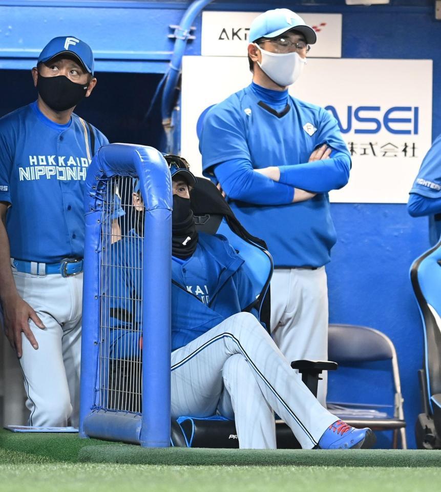 　仏頂面で試合を見つめる新庄ビッグボス（撮影・高石航平）