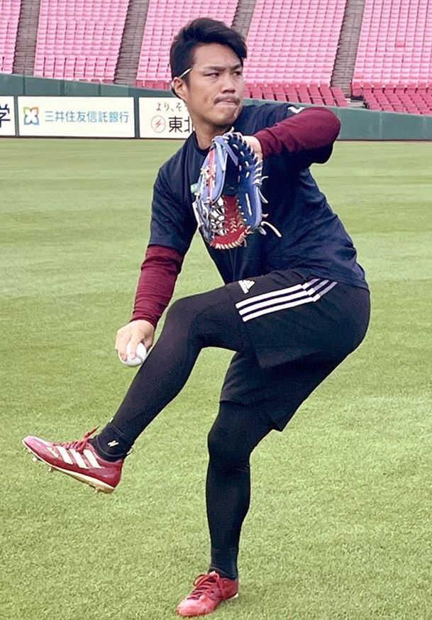 　２１日の日本ハム戦に向けて調整する則本（球団提供）