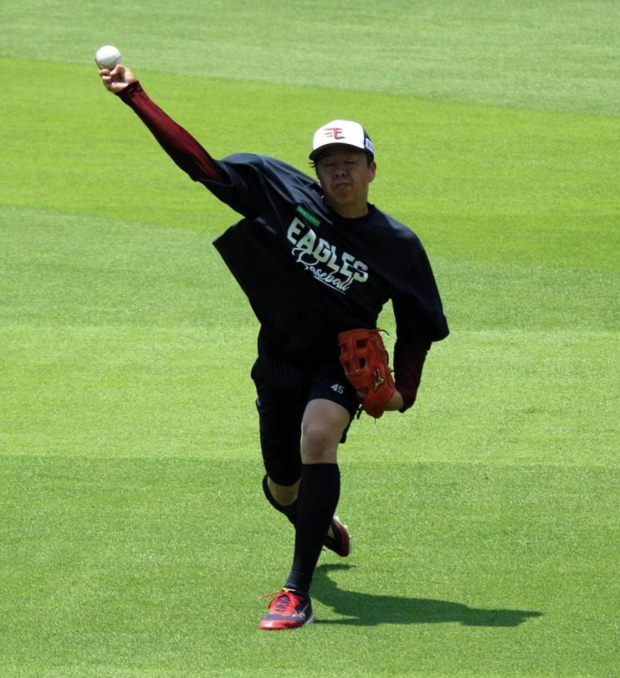 １軍投手練習に参加した松井友