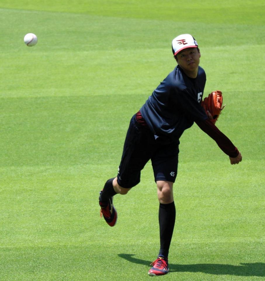 １軍投手練習に参加した松井友