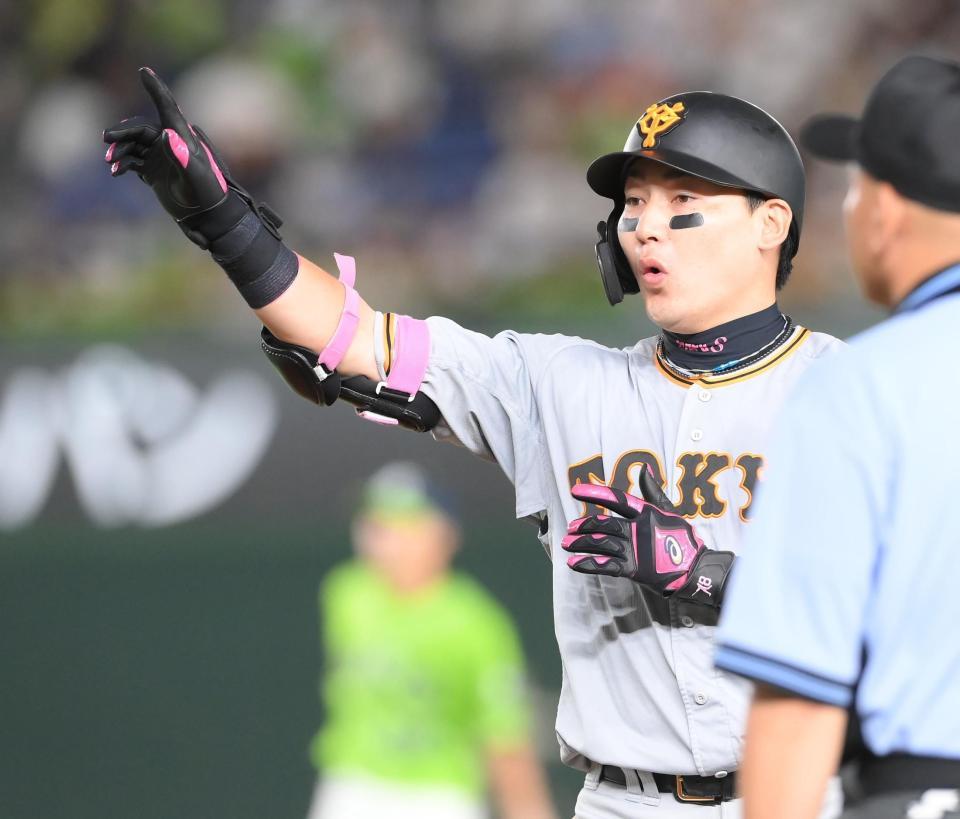 　１回、同点の適時打を放った丸（撮影・堀内翔）