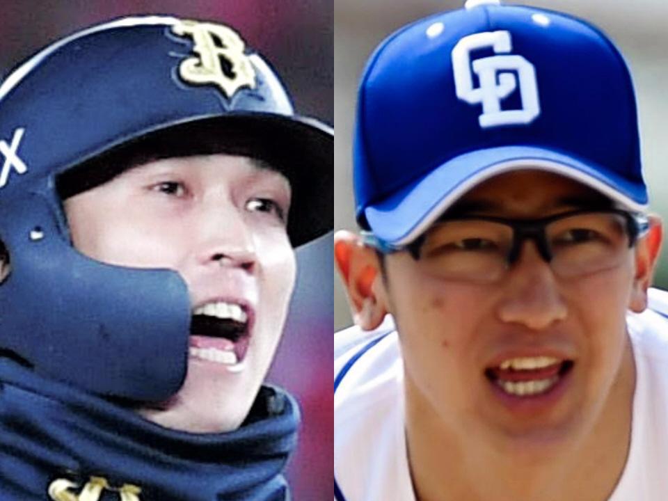 オリックス・後藤駿太（左）と中日・石岡諒太