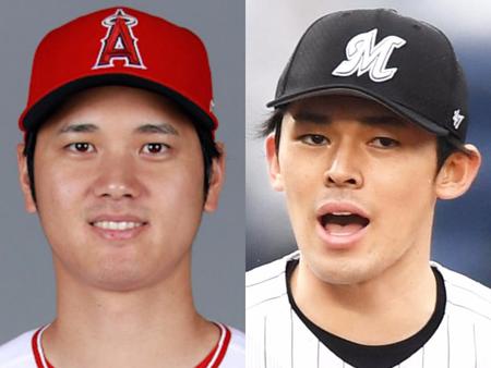 　大谷（左）と佐々木朗