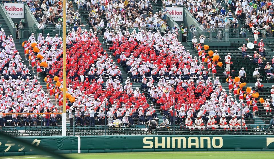 　アルプススタンドに復活した「Ｃ」の人文字（撮影・伊藤笙子）