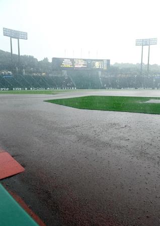 オリックス対ロッテ戦は、試合前の豪雨で中止となった＝ほっともっとフィールド神戸（撮影・山口登）