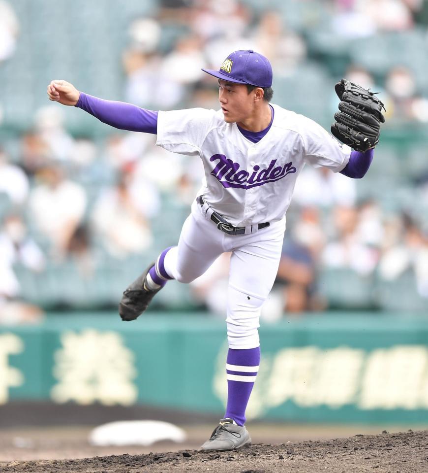 ２番手で登板した愛工大名電・岩瀬法樹（撮影・伊藤笙子）