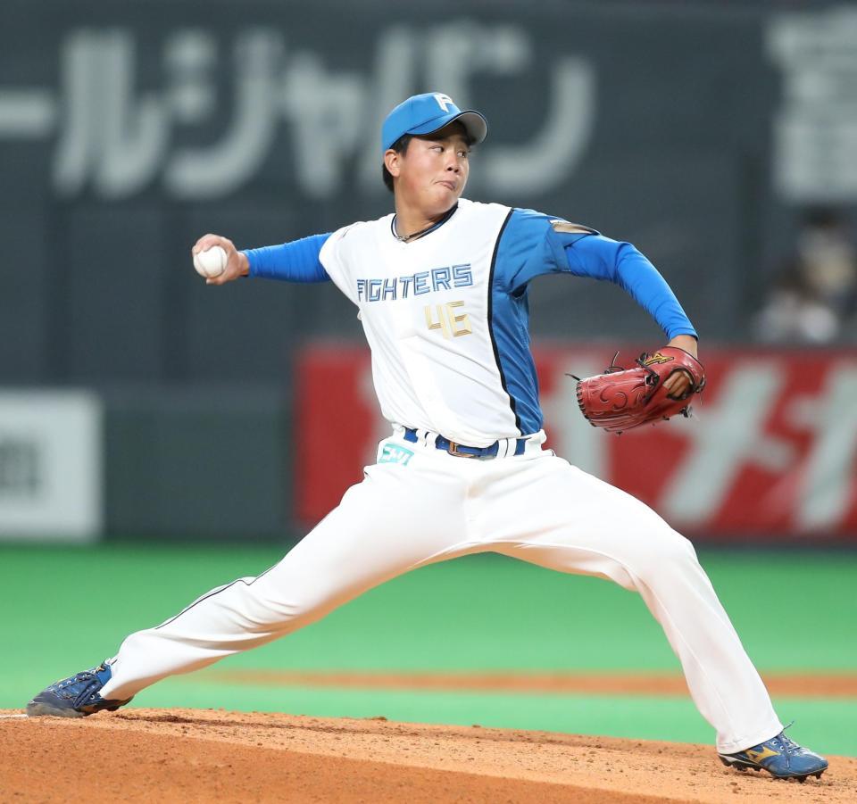 　４回、プロ初登板する畔柳（撮影・中島達哉）