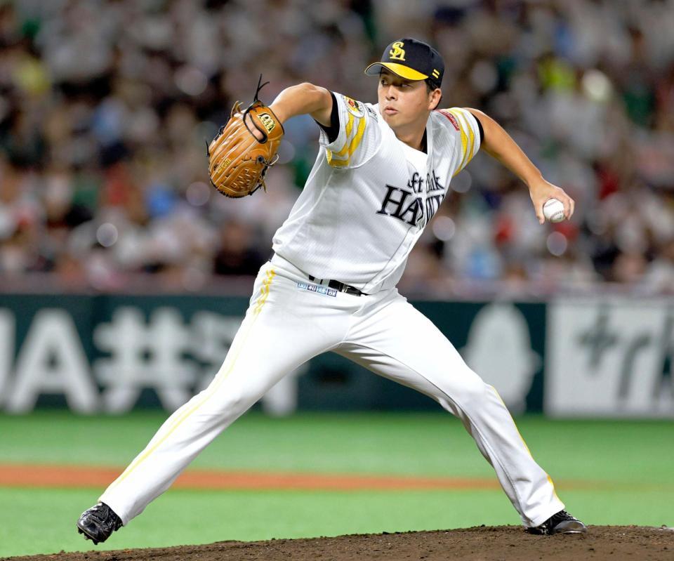 　１軍復帰戦で２イニングを無得点に抑えた大関