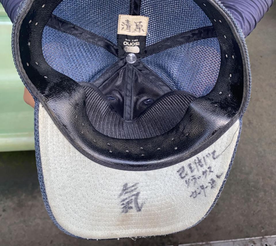 清原勝児の帽子に書かれた『気』