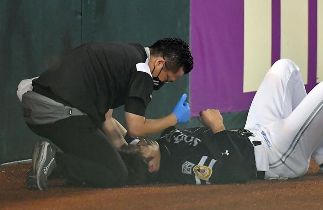 ソフトバンク　柳田がフェンス激突で途中交代のアクシデント　後頭部付近を強打か
