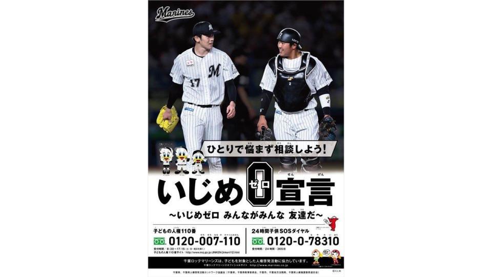 　佐々木朗希投手と松川虎生捕手が起用された千葉県人権啓発ポスター（球団提供）