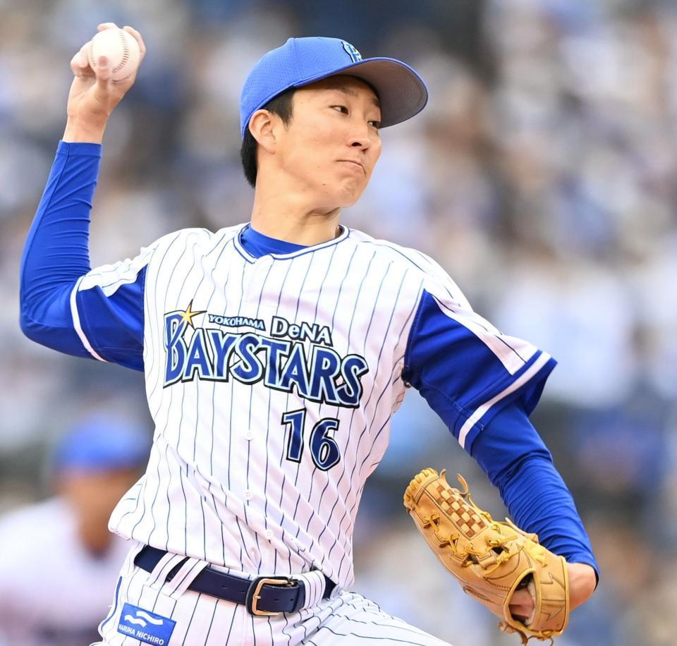 　力投する先発の大貫（撮影・飯室逸平）