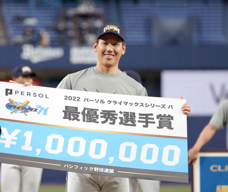 　最優秀選手に選ばれた吉田正