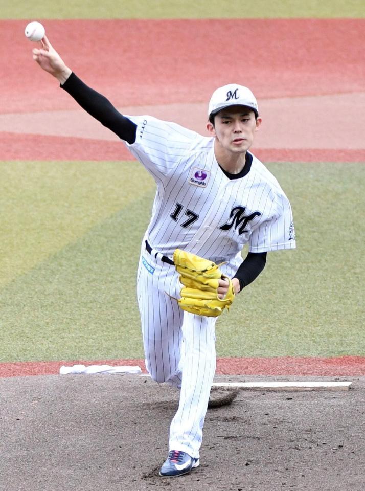 　フリー打撃に登板した佐々木朗（撮影・佐藤厚）