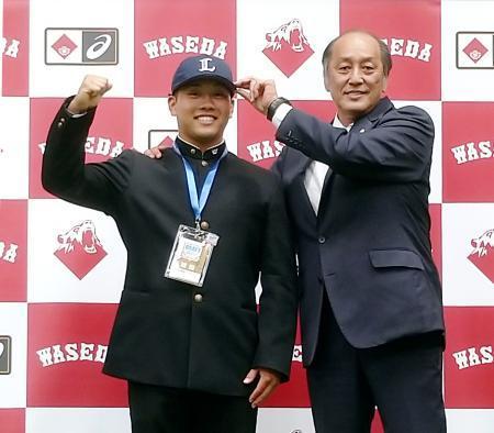 早大・蛭間「首位打者取りたい」西武が１位指名あいさつ