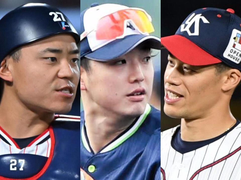 　（左から）ヤクルト・中村、長岡、塩見