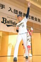 　投球フォームを披露する曽谷（撮影・高部洋祐）