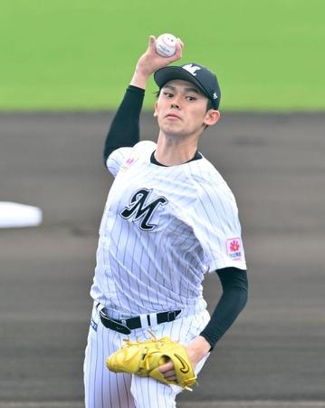 　ヤクルトとの練習試合に先発する佐々木朗（撮影・西岡正）