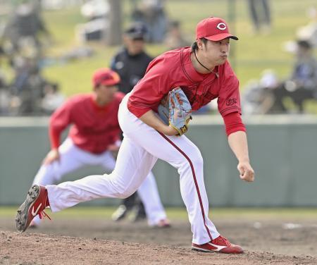 　中日戦の６回から登板し、２回無失点の広島・床田＝アグレ北谷