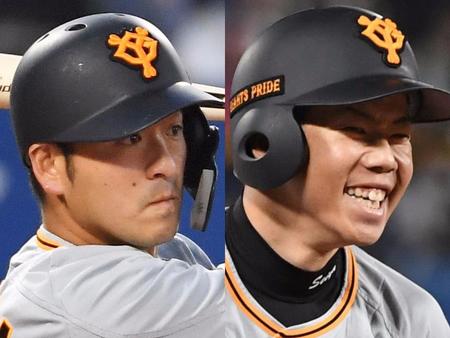 　巨人・岸田（左）と松原