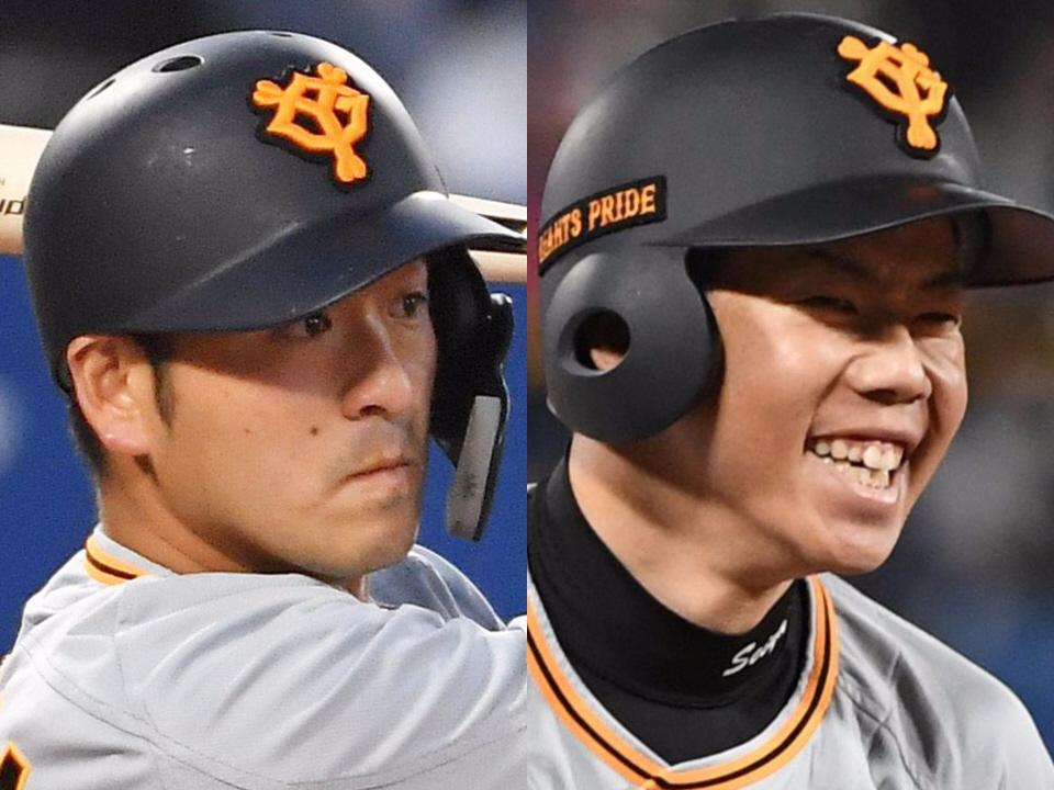　巨人・岸田（左）と松原