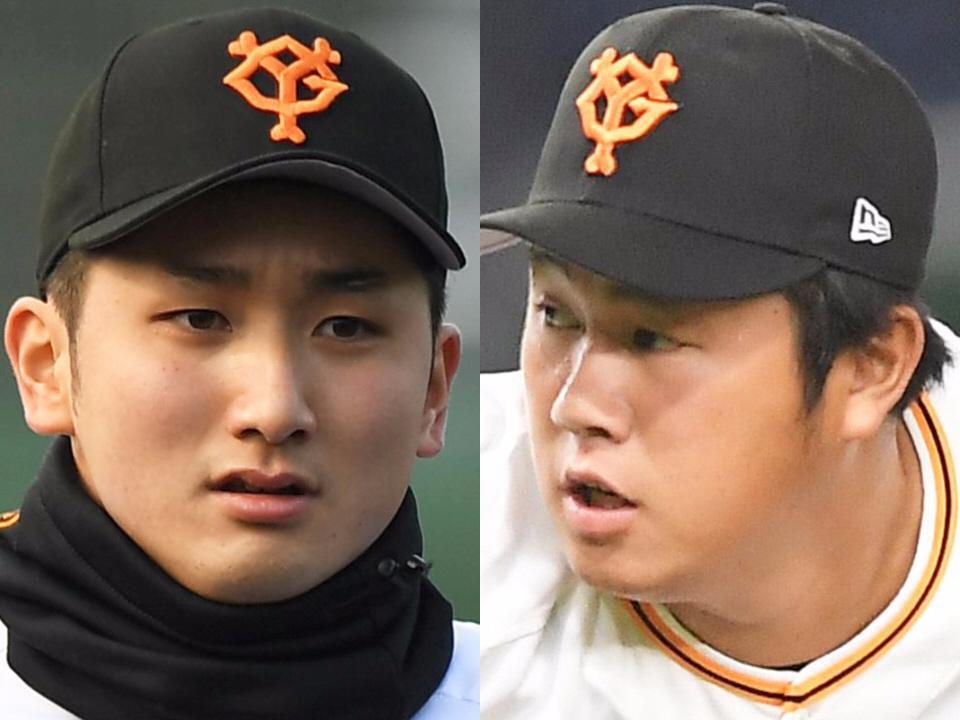 　巨人・横川凱（左）と堀岡隼人
