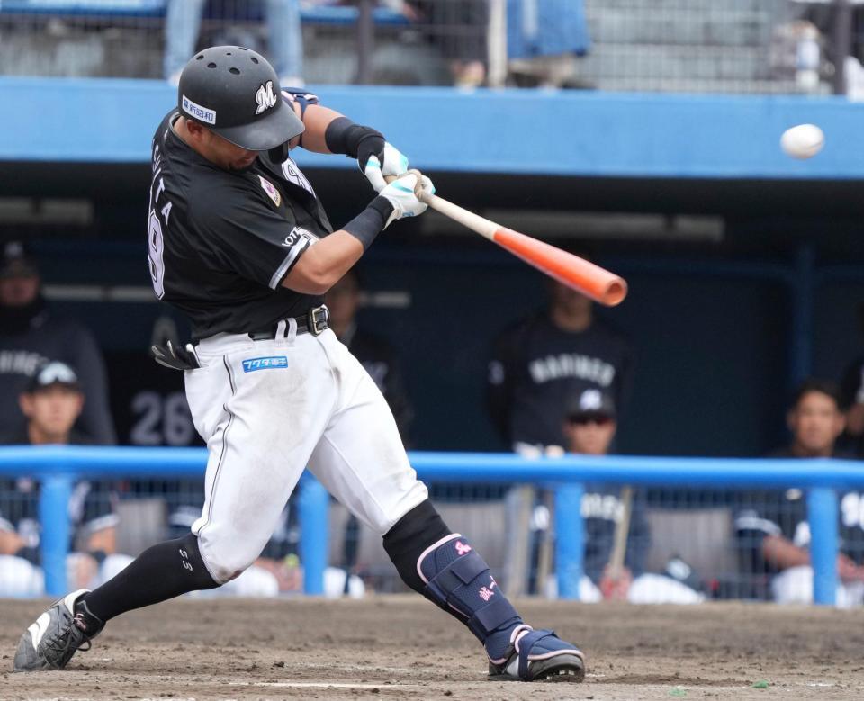 　５回、大下が左前打を放つ