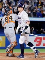 　６回、見逃し三振に倒れた村上。捕手大城卓