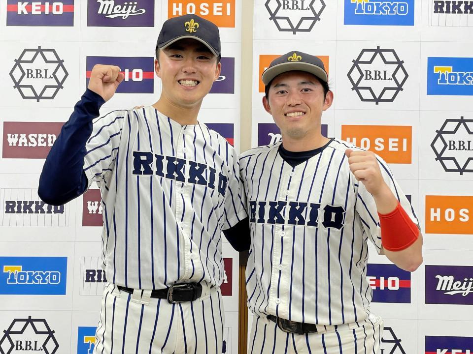 　３安打完封と好投した沖政宗（左）と先制ソロを含む３安打１打点と活躍した斎藤大智