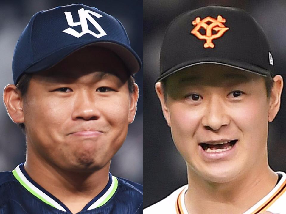 　ヤクルト・田口（左）、巨人・中川