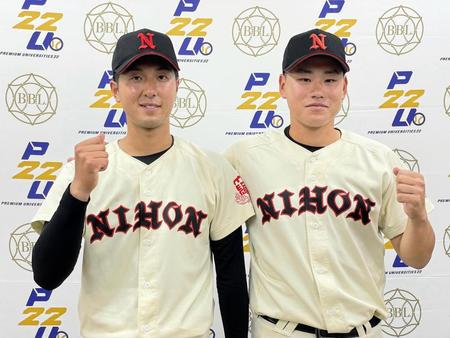 　リーグ戦初完封勝利を挙げた市川祐（左）と２安打２打点の花崎