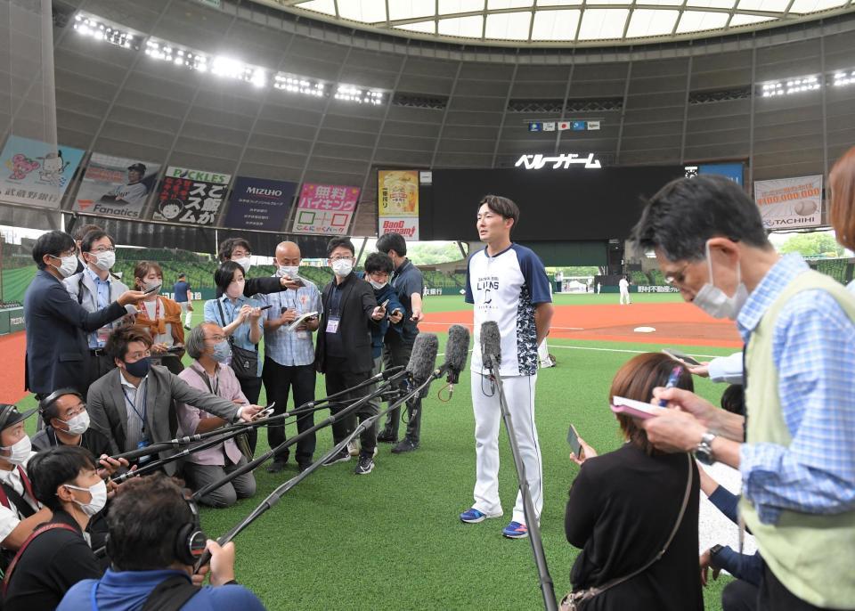 　１軍練習に合流した源田（撮影・佐藤厚）