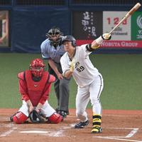 　４回、空振り三振に倒れる杉本（撮影・飯室逸平）