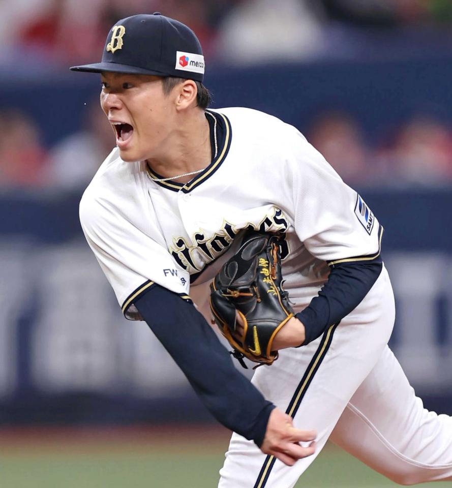 　７回、声を張り上げ力投する山本（撮影・山口登）