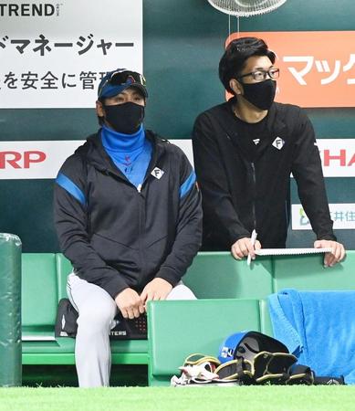 　２回、グラウンドを見つめる新庄監督