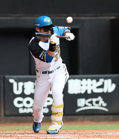 　３回、送りバントを失敗する江越（撮影・中島達哉）