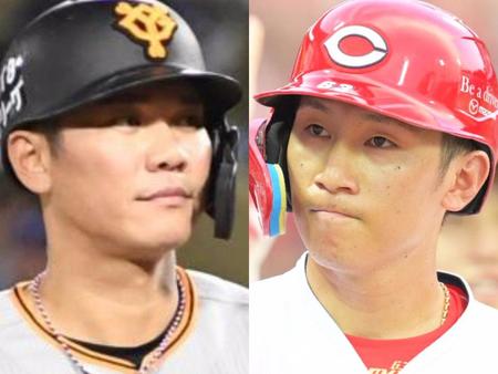 　巨人・坂本勇人（左）と広島・西川龍馬