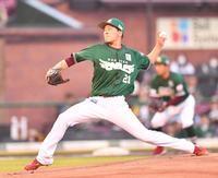 　力投する先発・早川（撮影・開出牧）