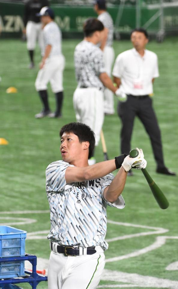 　１軍に合流した山田（撮影・佐藤厚）