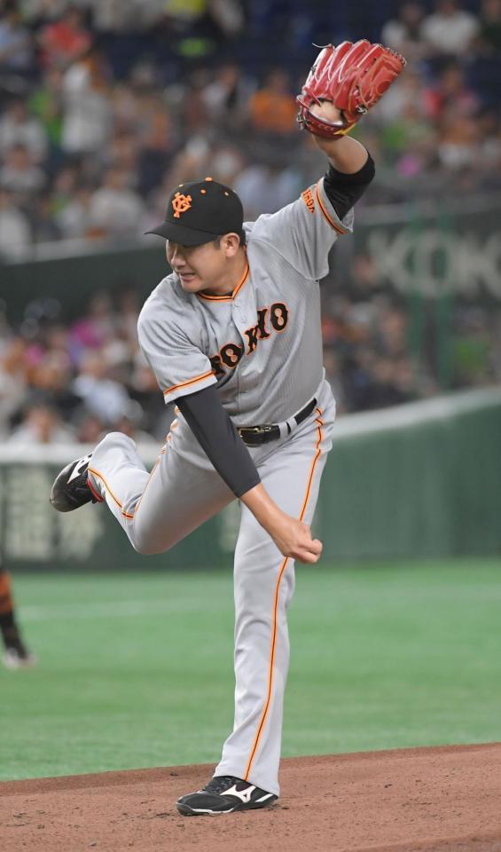 　グリフィンに代わり緊急先発した菅野（撮影・佐藤厚）